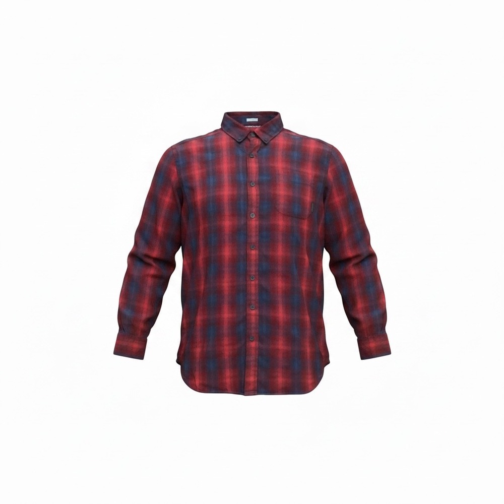 Columbia Mens Red Blue Plaid Flannel Button Down Shirt Regular Fit Large
